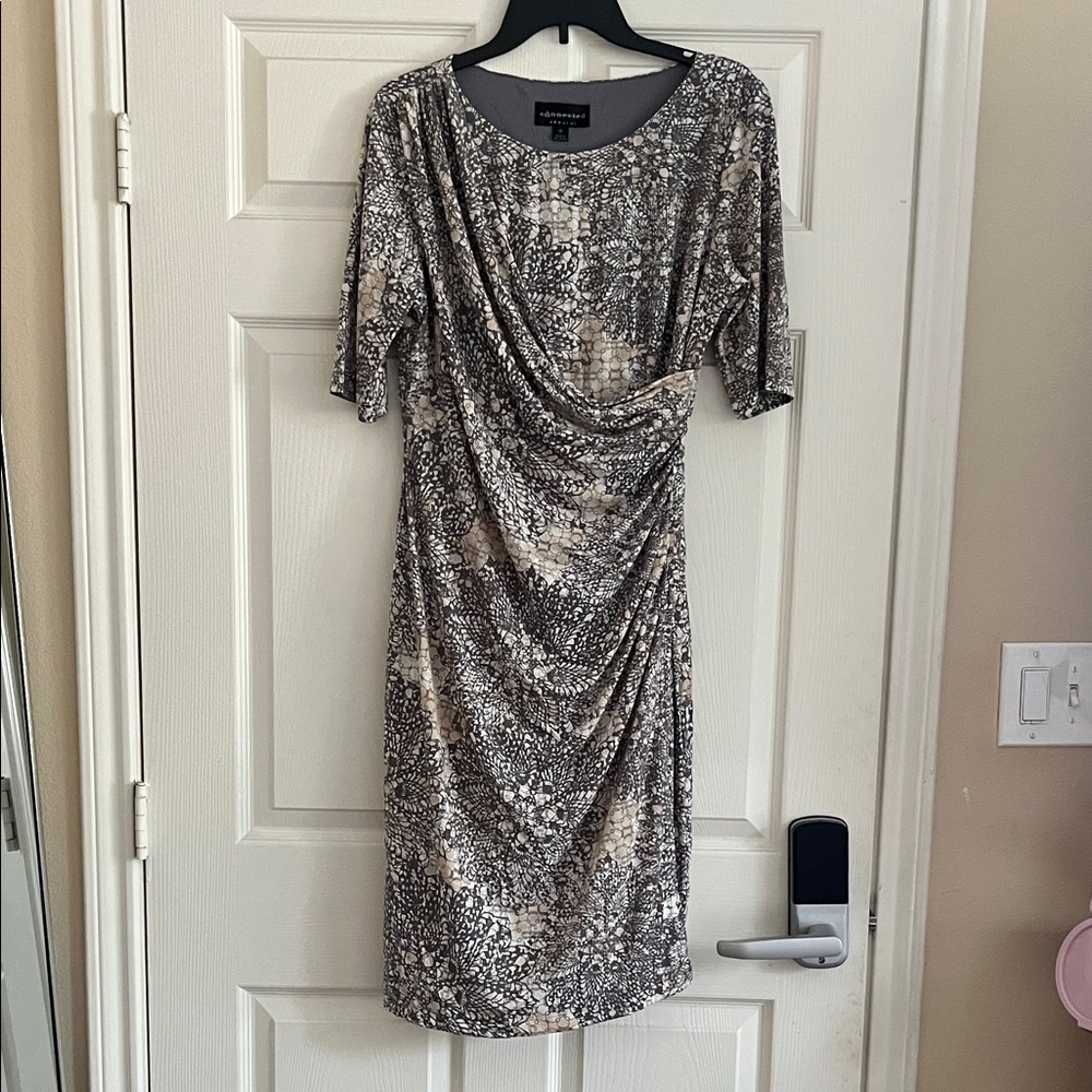 Connected Apparel Gray and Cream Midi Dress